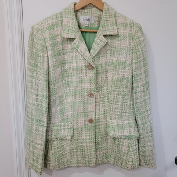 Le Suit Mint Green and Cream textured Tweed Blazer Size 10 - Picture 2 of 15